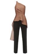 Matchesfashion.com Roland Mouret - Jara Lam Cloqu Asymmetrical Romper - Womens - Copper
