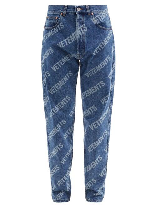 Matchesfashion.com Vetements - Logo-print Straight-leg Jeans - Mens - Blue