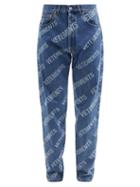 Matchesfashion.com Vetements - Logo-print Straight-leg Jeans - Mens - Blue