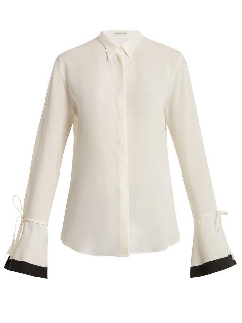 Matchesfashion.com Etro - Adventurine Contrast Trimmed Silk Crepe Blouse - Womens - White Black