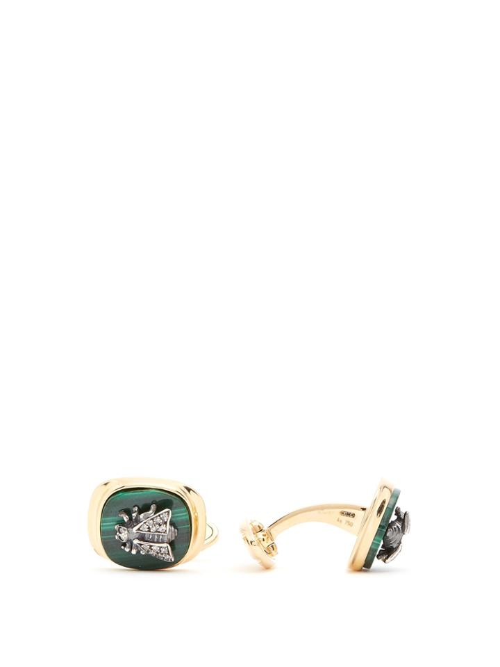 Gucci Diamond And Malachite Bee-embellished Cufflinks