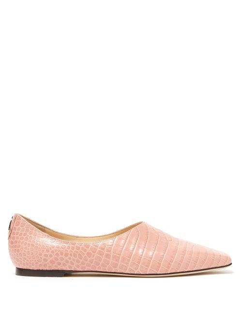 Matchesfashion.com Jimmy Choo - Joselyn Crocodile-effect Leather Ballet Flats - Womens - Light Pink