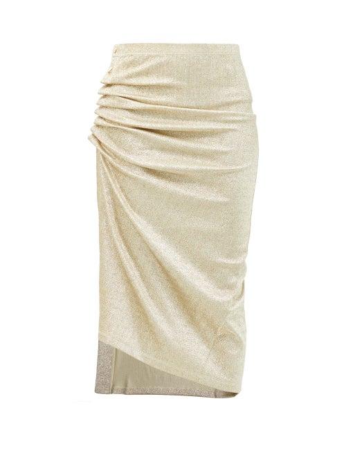 Matchesfashion.com Paco Rabanne - Button-ruched Lurex Midi Skirt - Womens - Silver Gold