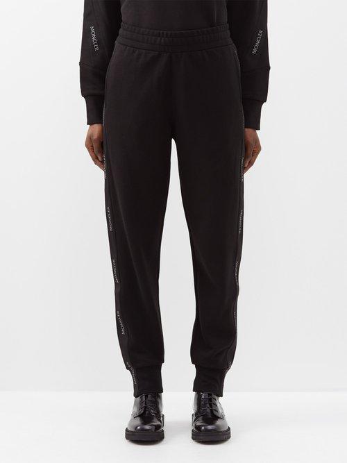 Moncler - Logo-stripe Cotton-jersey Track Pants - Womens - Black