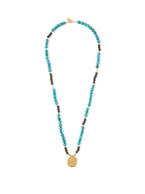 Matchesfashion.com Elise Tsikis - Lerissos Turquoise Beaded Charm Necklace - Womens - Green