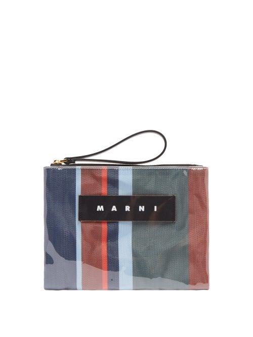 Matchesfashion.com Marni - Striped Leather Trimmed Pvc Pouch - Womens - Blue Multi