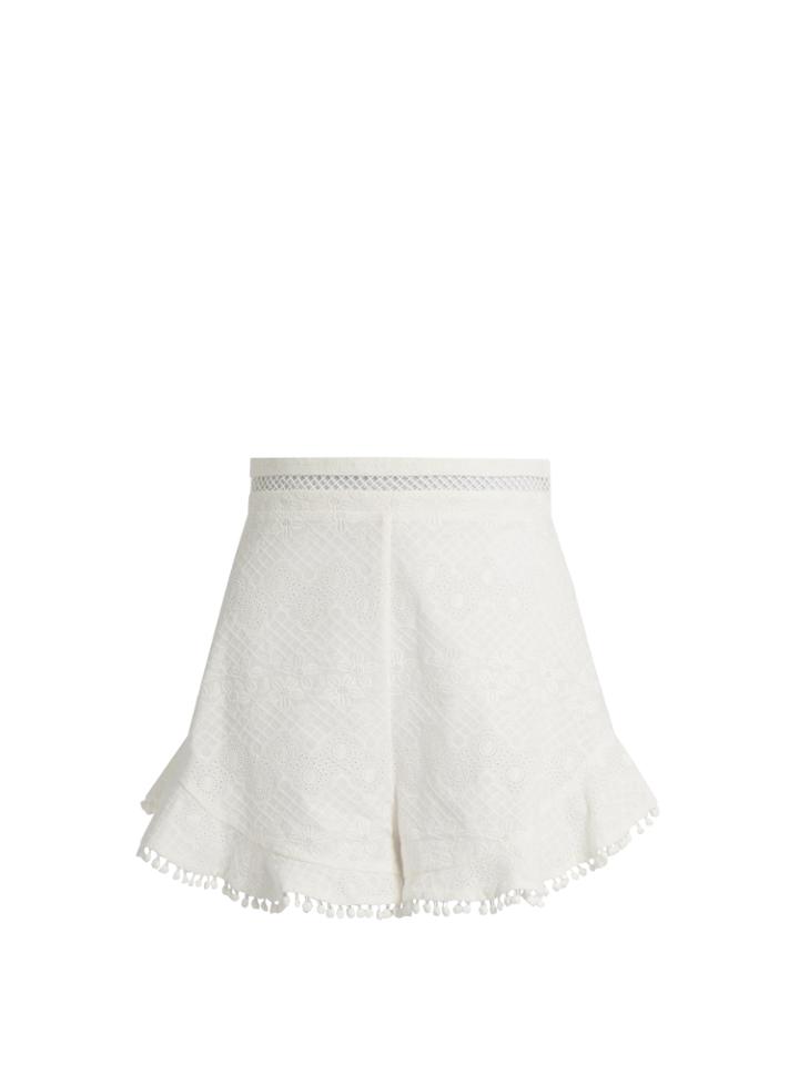 Zimmermann Caravan Ruffled-hem Cotton Shorts