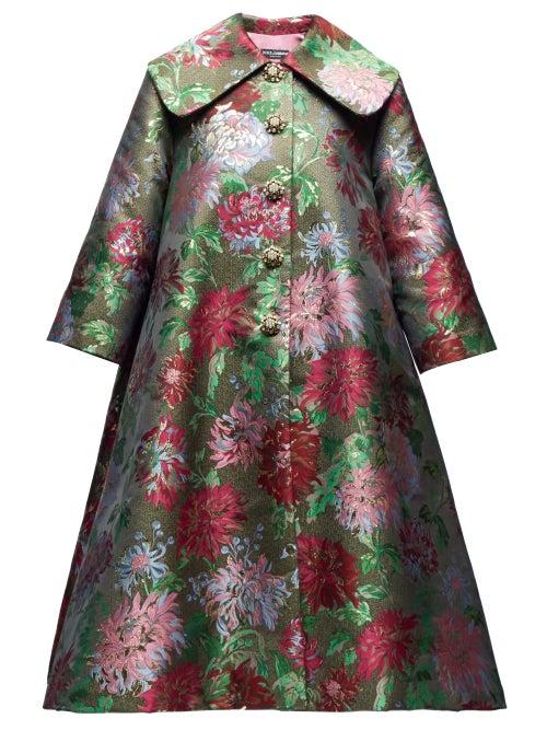 Matchesfashion.com Dolce & Gabbana - Crystal Buttons Metallic Brocade Opera Coat - Womens - Red Multi