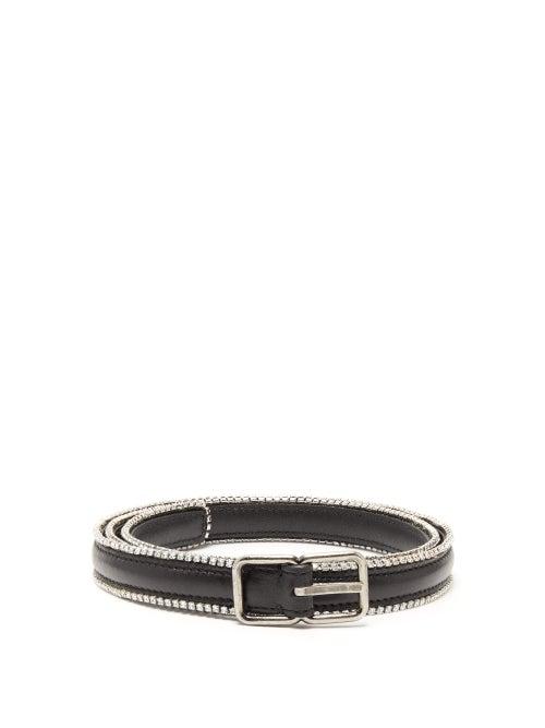 Matchesfashion.com Saint Laurent - Crystal Trimmed Leather Belt - Womens - Black