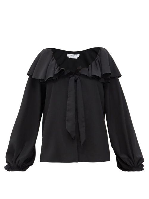 Matchesfashion.com Franoise - Ruffled Balloon-sleeve Crepe Blouse - Womens - Black