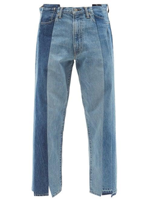 Kuro - Remake Patchwork Stripe Relaxed-leg Jeans - Mens - Blue