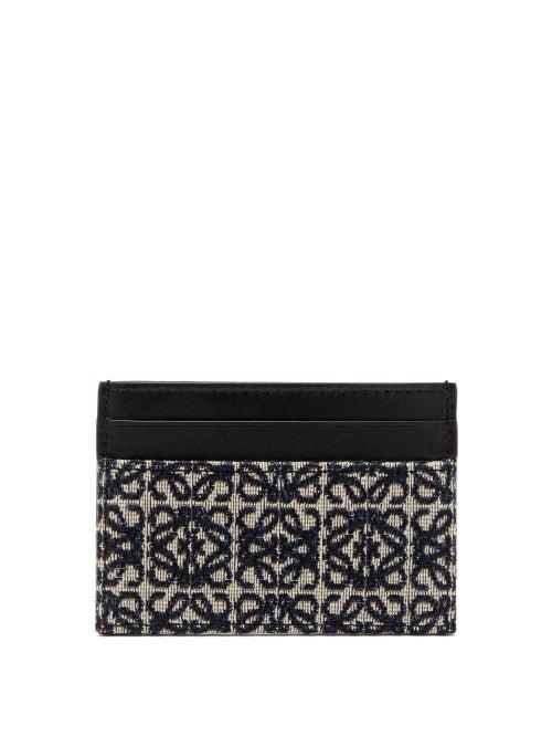 Loewe - Anagram Jacquard And Leather Cardholder - Womens - Navy White
