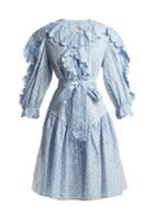 Matchesfashion.com Horror Vacui - Cursita Scallop Ruffle Trimmed Cotton Dress - Womens - Blue
