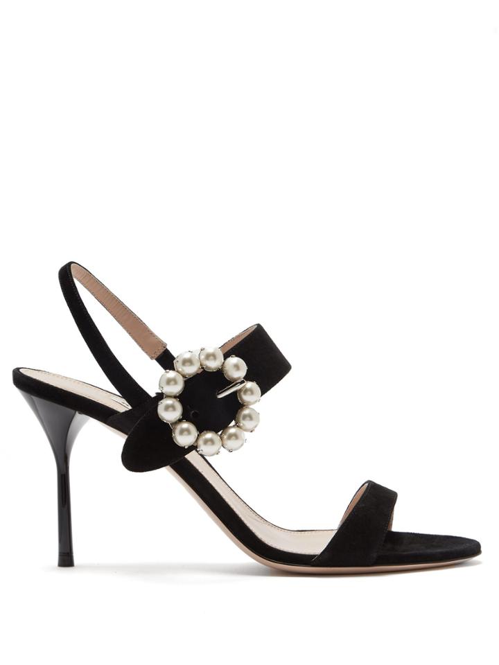 Miu Miu Faux Pearl-embellished Suede Sandals