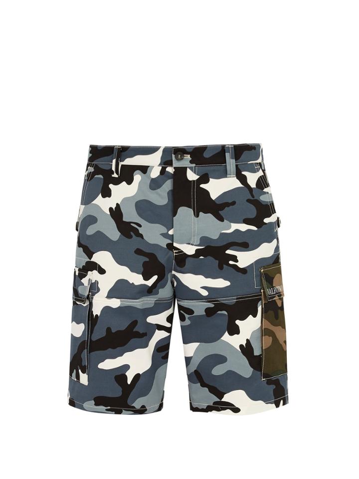 Valentino Camouflage-print Cotton Cargo Shorts