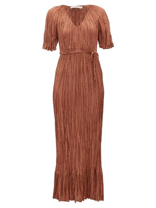 Matchesfashion.com Mes Demoiselles - Twinkie Crinkled Silk-satin Maxi Dress - Womens - Brown