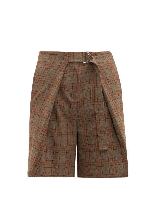 Matchesfashion.com Tibi - James Belted Checked Shorts - Womens - Brown