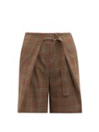 Matchesfashion.com Tibi - James Belted Checked Shorts - Womens - Brown