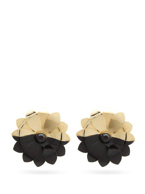 Matchesfashion.com Marine Serre - Upcycled Flower Shaped Metal Clip Earrings - Womens - Black