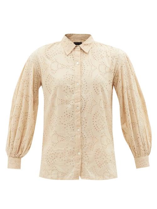 Nili Lotan - Andree Broderie-anglaise Cotton Blouse - Womens - Beige