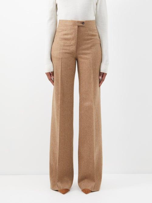 Giuliva Heritage - The Laura Flared Herringbone-merino Trousers - Womens - Beige Brown