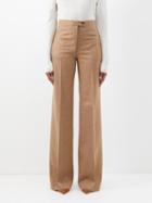 Giuliva Heritage - The Laura Flared Herringbone-merino Trousers - Womens - Beige Brown