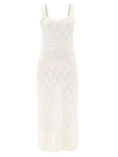 Le Kasha - Losange Crochet Linen Dress - Womens - White