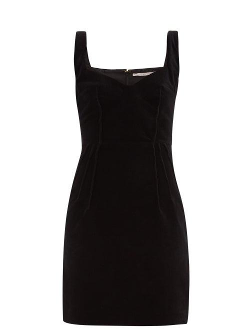 Matchesfashion.com Emilia Wickstead - Judita Sweetheart Neck Velvet Mini Dress - Womens - Black