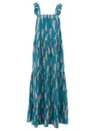 Matchesfashion.com Adriana Degreas - Aloe Print Square Neckline Twill Dress - Womens - Blue Print