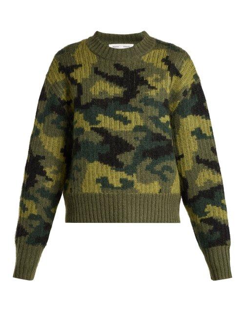Matchesfashion.com Pswl - Camouflage Cropped Wool Blend Sweater - Womens - Camouflage