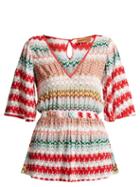 Matchesfashion.com Missoni Mare - Crochet Knit Playsuit - Womens - Red White