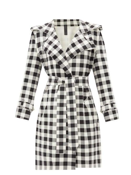 Matchesfashion.com Norma Kamali - Double-breasted Gingham Trench Coat - Womens - Black White