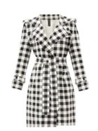 Matchesfashion.com Norma Kamali - Double-breasted Gingham Trench Coat - Womens - Black White