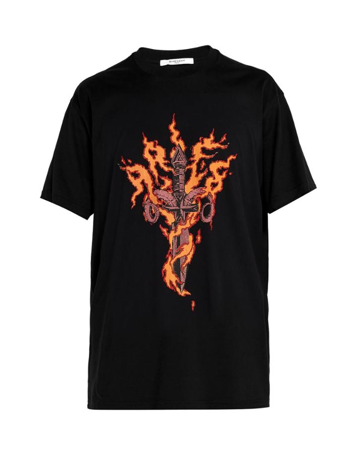 Givenchy Flaming Dagger Print Cotton T-shirt