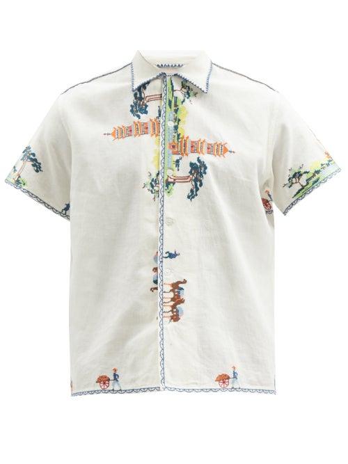 Matchesfashion.com Bode - Pagoda Scene Cotton-blend Shirt - Mens - White