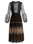 Matchesfashion.com Giambattista Valli - Bow Embellished Lace And Silk Midi Dress - Womens - Black