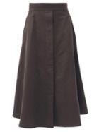 Matchesfashion.com Lemaire - High-rise Linen-blend Canvas Midi Skirt - Womens - Dark Grey