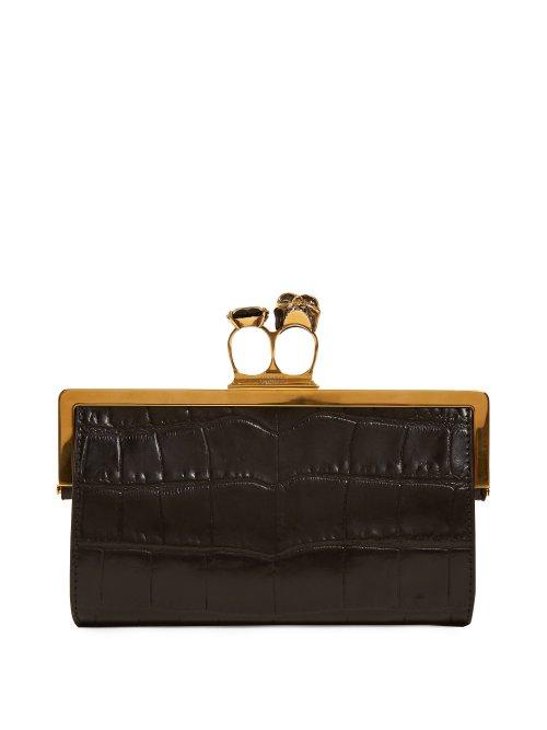 Matchesfashion.com Alexander Mcqueen - Crocodile Effect Leather Ring Clutch - Womens - Black