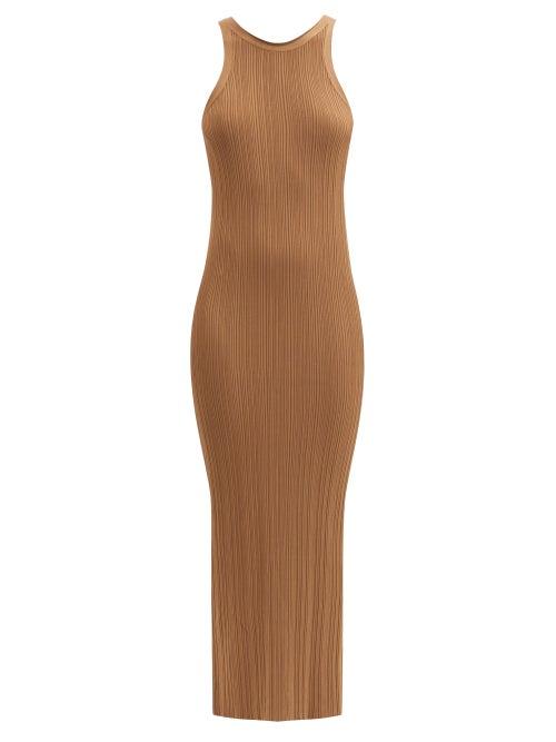 Matchesfashion.com Totme - Rib-knitted Jersey Midi Dress - Womens - Mid Brown