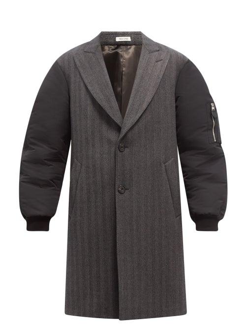 Alexander Mcqueen - Single-breasted Herringbone And Nylon Coat - Mens - Black Grey