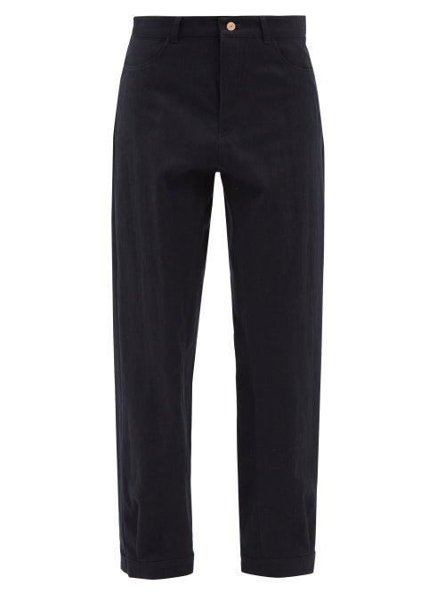 See By Chlo - Buttoned-cuffs Cotton-blend Trousers - Womens - Navy