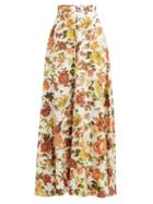 Matchesfashion.com Zimmermann - Zippy Basque Floral Print Silk Blend Maxi Skirt - Womens - Orange Print