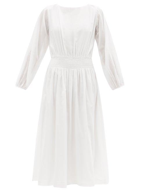 Ladies Beachwear Rhode - Poppy Plunge-back Cotton-voile Midi Dress - Womens - White