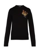 Matchesfashion.com Dolce & Gabbana - Crown Embroidered Virgin Wool Sweater - Mens - Black