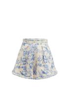 Matchesfashion.com Zimmermann - Verity Floral Print High Rise Cotton Shorts - Womens - White