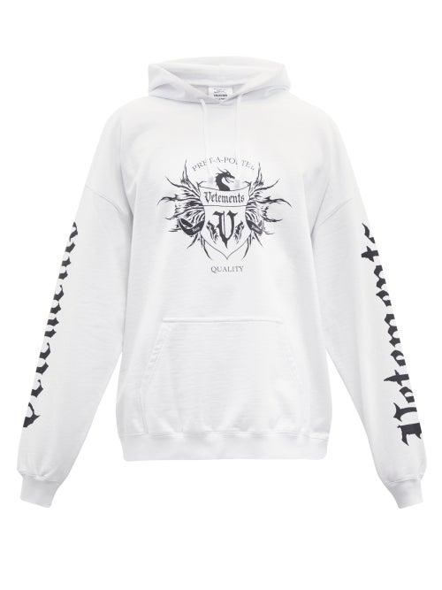 Mens Rtw Vetements - Dragon Logo-print Cotton-blend Hooded Sweatshirt - Mens - White