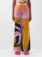 Louisa Ballou - Caissa-print Silk-charmeuse Wide-leg Trousers - Womens - Orange Pink