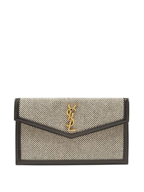Saint Laurent - Uptown Ysl-plaque Canvas Pouch - Womens - Black White
