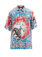 Mens Rtw Paul Smith - Cuban-collar Cowboy-print Poplin Shirt - Mens - Blue Multi