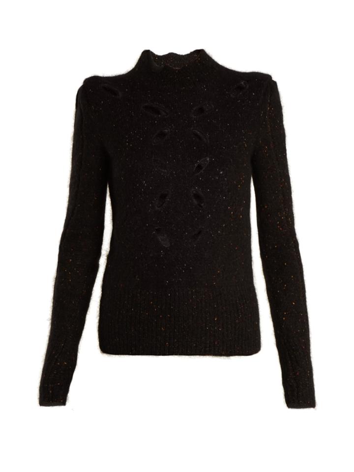 Isabel Marant Elea Cut-out Speckled Ribbed-knit Top
